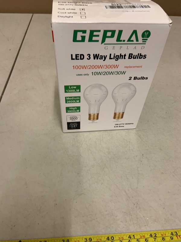 Photo 1 of 2-Pack Mogul Base 3-Way LED Light Bulbs, 10/20/30W (100/200/300W Equivalent), E39 Socket, Soft White 3000K - Perfect for Antique Floor Lamps, Vintage Pendants & Table Lamps