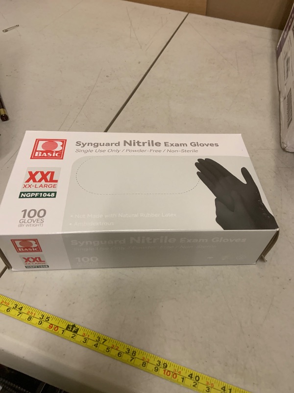 Photo 1 of Basic Medical Black Nitrile Exam Gloves - Latex-Free & Powder-Free, 5 mil Gloves, NGPF-1048 (pack of 100), XX-Large