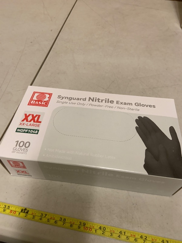 Photo 1 of Basic Medical Black Nitrile Exam Gloves - Latex-Free & Powder-Free, 5 mil Gloves, NGPF-1048 (pack of 100), XX-Large