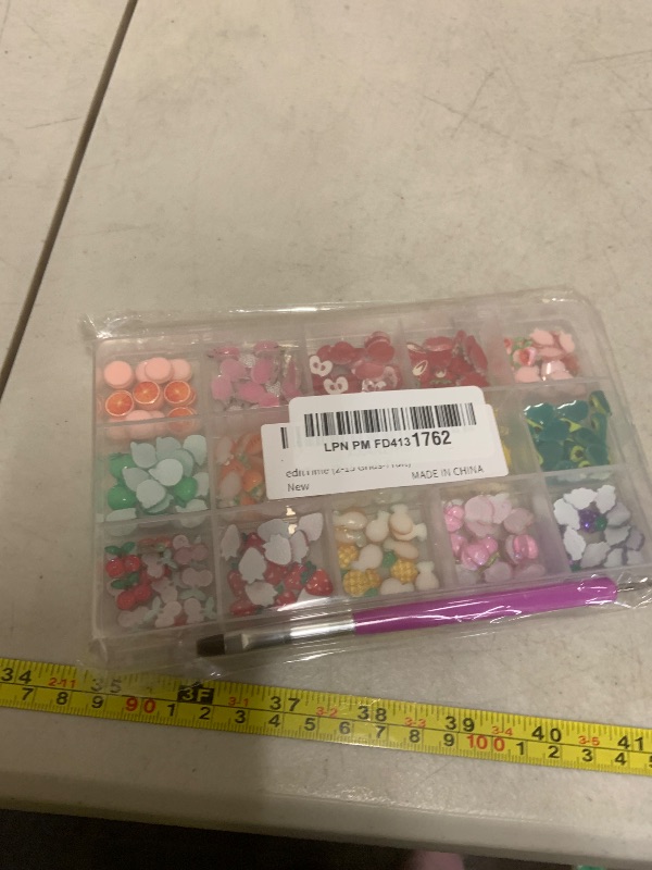Photo 1 of 220Pcs 3D Cartoon Fruit Nail Art Charms,15 Grids Mixed Assorted Cherry Strawberry Pineapple Peach Grape Apple Carrot Lemon Avocado Orange Pitaya Star Fruit Nail Supplies with Pickup Tool (Fruit)