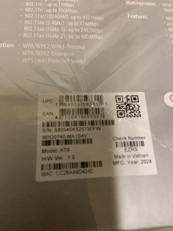 Photo 1 of ASUS ZenWiFi XT9 AX7800 Tri-Band WiFi6 Mesh WiFiSystem (2Pack), 802.11ax, up to 5700 sq ft & 6+ Rooms, AiMesh, Lifetime Free Internet Security, Parental Controls, 2.5G WAN Port, UNII 4, White
