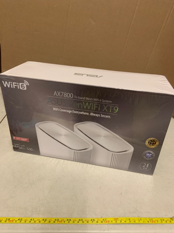 Photo 1 of ASUS ZenWiFi XT9 AX7800 Tri-Band WiFi6 Mesh WiFiSystem (2Pack), 802.11ax, up to 5700 sq ft & 6+ Rooms, AiMesh, Lifetime Free Internet Security, Parental Controls, 2.5G WAN Port, UNII 4, White