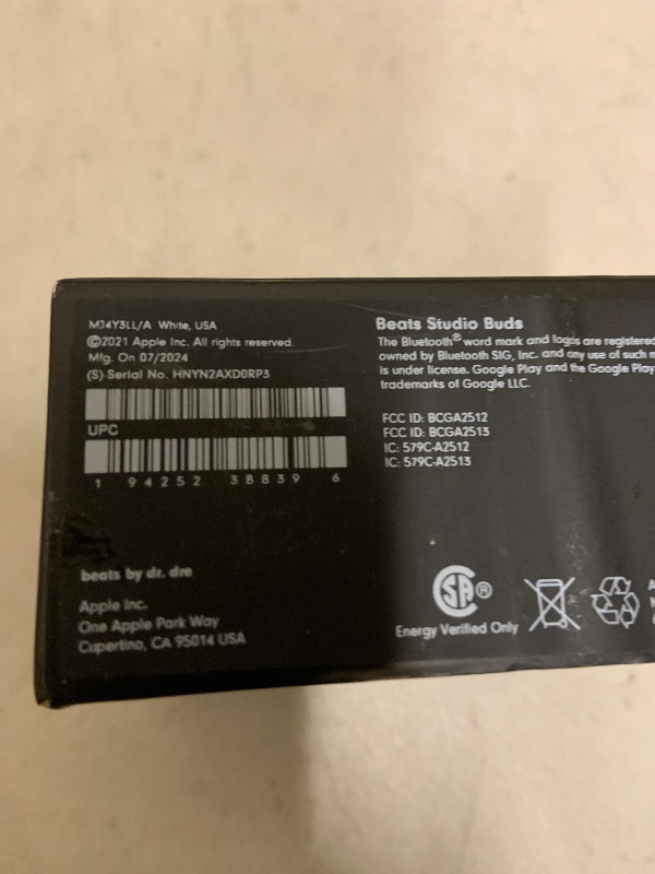 Photo 1 of Beats Studio Buds - True Wireless Noise Cancelling Earbuds - Compatible with Apple & Android, Built-in Microphone, IPX4 Rating, Sweat Resistant Earphones, Class 1 Bluetooth Headphones - White