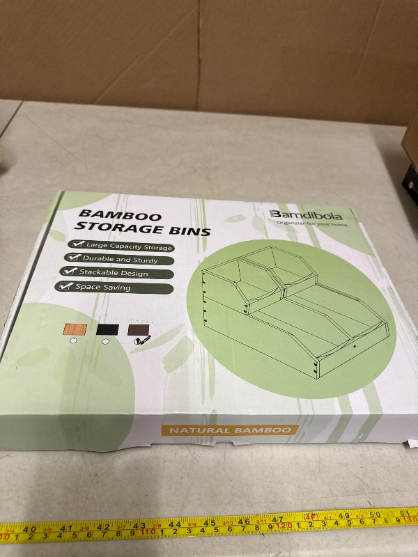 Photo 1 of 2 Set Open Front Stackable Storage Bins, Bamboo Stacking Storage Bins Food Vegetable Makeup Containers, Organizer Bins for Kitchen, Bathroom, Office, Cabinet, Countertop Storage (Long Black)