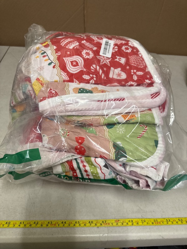 Photo 1 of Joyreap 3pcs Christmas Quilt Set Queen, Patchwork Colorful Grid Xmas Design, Soft Microfiber Bedspread Coverlet for All Season- 88x88 inches