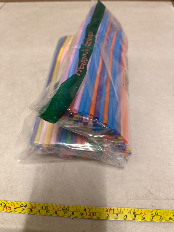 Photo 1 of 200PCS Flexible Plastic Straws, Colorful Disposable Bendy Party Fancy Straws12.8inch Extra Long Straws Party Decorations