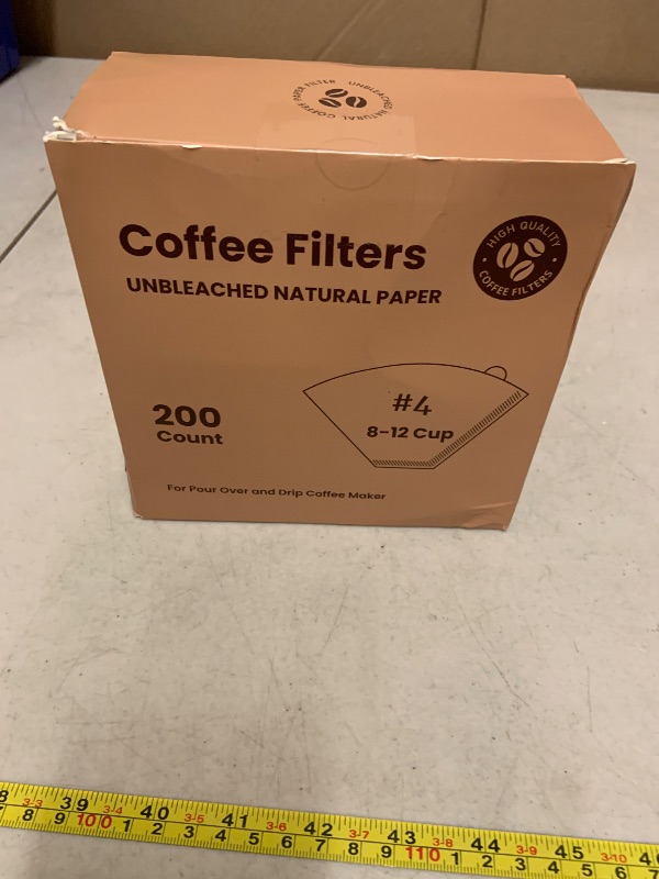 Photo 1 of 200 Count #4 Cone Coffee Filters 8-12 Cup, Unbleached Natural Coffee Paper Filters, No Blowout, Disposable Coffee Filter for Pour Over and Drip Coffee Maker