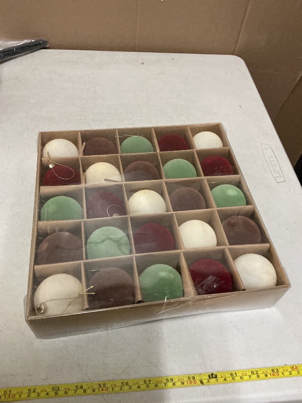 Photo 1 of 25 Pcs Velvet Ornaments Christmas Balls, 4 Colors 2.36 Inch Shatterproof Flocked Velvet Christmas Tree Balls Bulk, Xmas Decorative Vintage Hanging Ornaments (Mix Color2-2.36inch)