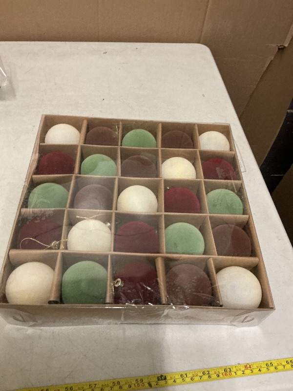 Photo 1 of 25 Pcs Velvet Ornaments Christmas Balls, 4 Colors 2.36 Inch Shatterproof Flocked Velvet Christmas Tree Balls Bulk, Xmas Decorative Vintage Hanging Ornaments (Mix Color2-2.36inch)