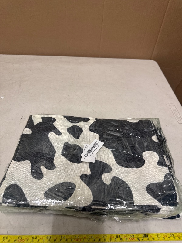 Photo 1 of 10 Pcs Linen Cow Print Table Runner Black and White Farm Cow Print Tablecloth Western Barnyard Cowboy Themed Table Cloths for Birthday Party Decorations Home Kitchen Table Supplies ( 13 x 72 in)