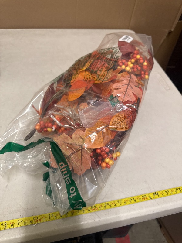 Photo 1 of 2 Pcs Fall Garland with Lights Fall Decorations for Home 6Ft, Fake Pumpkin Berry Autumn Maple Leaves Garland for Mantle Halloween Thanksgiving Fireplace Harvest Party, Fall Decor Indoor Outdoor Porch