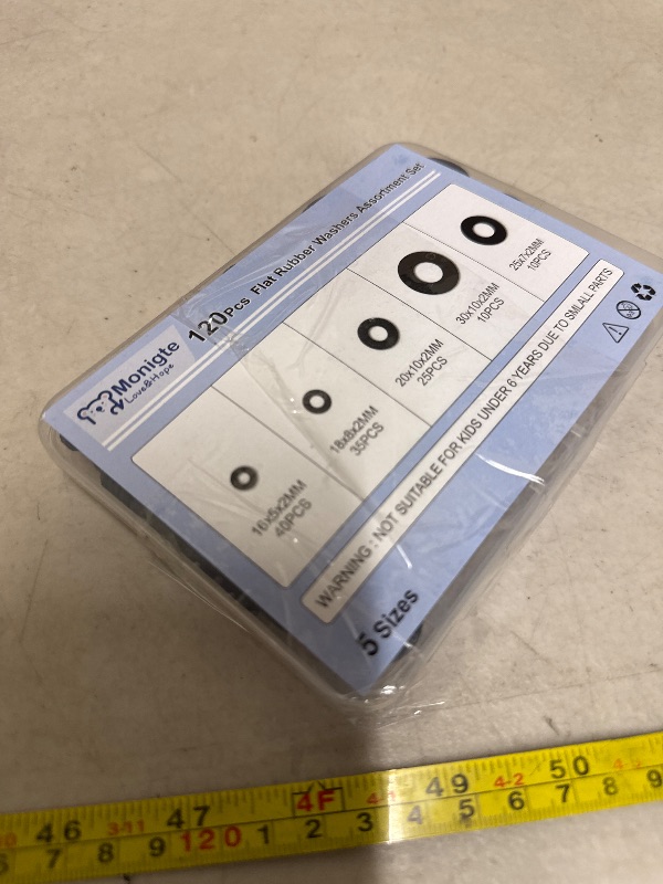 Photo 1 of 120Pcs Flat Rubber Washers Assortment Kit,16/18/20/25/30mm Black Washer,Vibration Absorbing Pads Sealing Rubber Washers for Faucets Garden Bolts Screws Hose Plumbing Shower Head- 5 Sizes