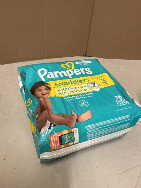 Photo 1 of Pampers Swaddlers Diapers, Size 3 (13-26 lbs), 26 Count, Absorbent, Keeps Baby Dry and Comfortable, Skin Safe Disposable Baby Diaper (Packaging May Vary)