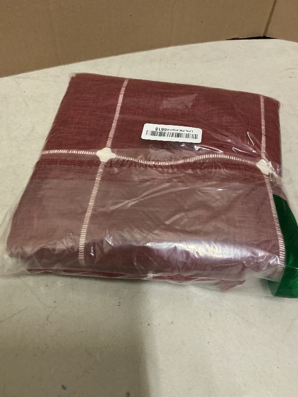 Photo 1 of ZeeMart Grid Embroidered Hemmed Tablecloths, Burgundy 52x70 Inch, Farmhouse Style Heavy Weight Cotton Linen Red Tablecloths, Boho Plaid Water Resistant Rectangle Table Cloth
