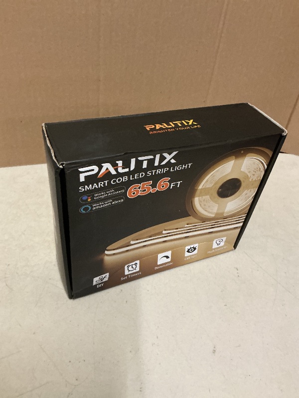 Photo 1 of PAUTIX COB LED Strip Light 65.6ft/20m,Work with Alexa/Google Assistant,9600 LEDs Warm White 3000K,CRI93+ Super Bright High Lumen,Dimmable 24V Flexible LED Light Strip,for Bedroom,Ceiling,Office,DIY