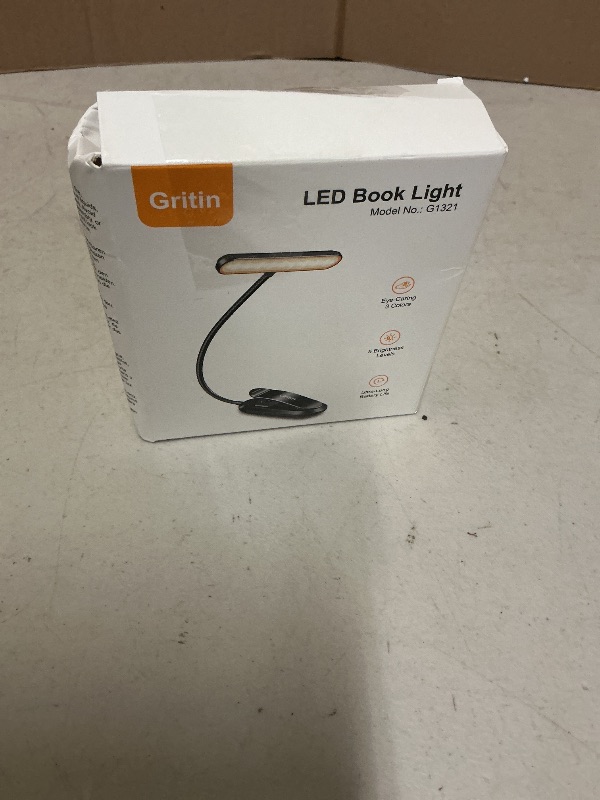 Photo 1 of Gritin Rechargeable Book Light for Reading in Bed with 19 LED &Memory Function-Eye Caring 3 Color Temperatures,5 Brightness Levels,80 Hrs Runtime Flexible Goose Neck Clip on Light for Book Lovers