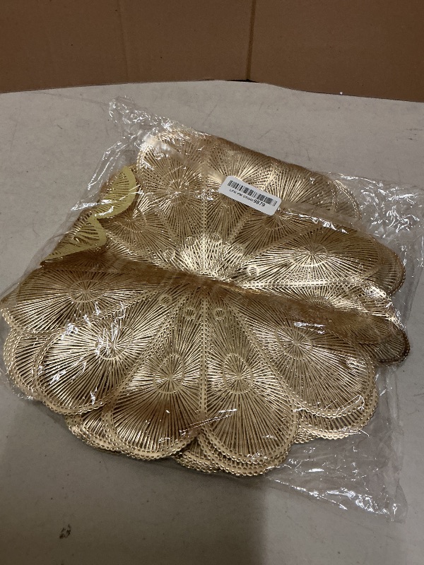 Photo 1 of Mabbcoo Placemats Set of 6, Gold Placemat for Dining Table Pressed Vinyl Metallic Flower Table Mats Washable and Wipeable Place Mats for Wedding Party Kitchen Decorations