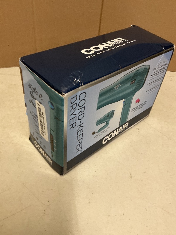 Photo 1 of Conair 1875 Watt Ionic Conditioning Cord Keeper Styler/Hair Dryer with Folding Handle, Blue