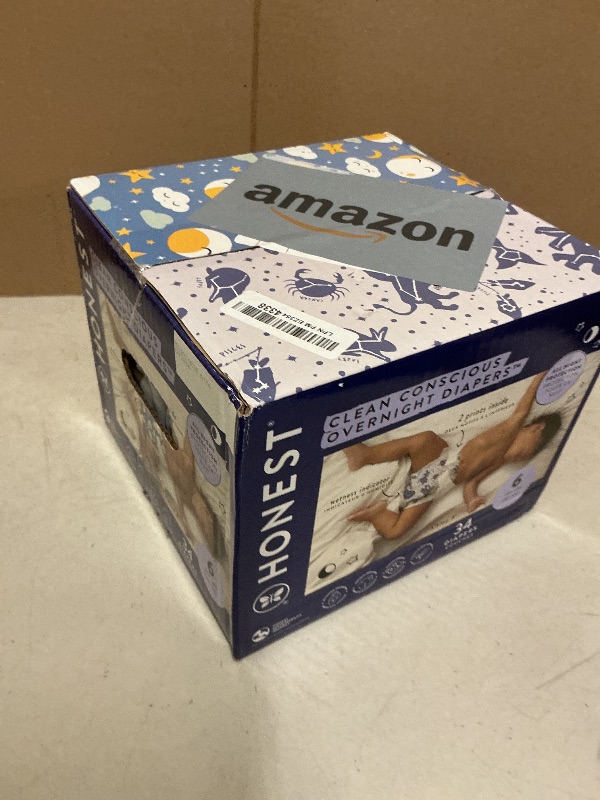 Photo 1 of The Honest Company Clean Conscious Overnight Diapers for Sensitive Skin, Hypoallergenic Fragrance-Free Baby Diapers, Cozy Cloud and Star Signs Design, Club Box, Size 6 (35+ lbs), 34 Count