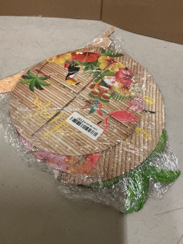 Photo 1 of TEASIK 3-Tier Cupcake Stand - Palm Tree Party Decor for Luau, Hawaiian & Tropical Themed Events - Multi-Colored Cardboard Tiered Tray for Beach & Pool Party Decorations