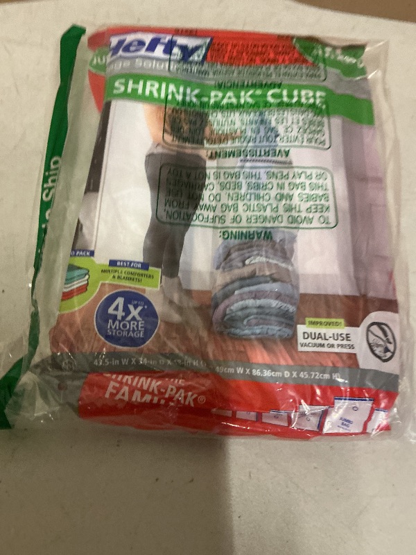 Photo 1 of Hefty Shrink-Pak Vacuum Storage Bags – For Clothes, Pillows, Towels, Blankets & More – Space Saver Vacuum Suction Sealer Bags for Home or Travel – 4 Jumbo Cubes, 43.5 x 34 x 18 Inches