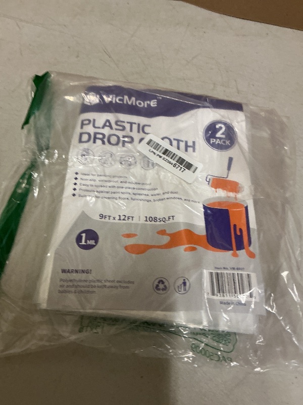 Photo 1 of VicMore 2-Pack Plastic Drop Cloth 9x12 Feet - Waterproof and Clear Tarp for Painting, Furniture Protection, and Floor Covering - Durable Multipurpose Sheeting