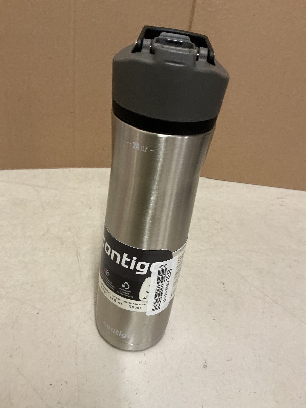Photo 1 of Contigo Cortland Chill 2.0 Vacuum-Insulated Stainless Steel Water Bottle, Spill-Proof Sip Technology, Interchangeable Lid, 24oz, Steel/Licorice, Perfect for Fitness Travel Everyday Use