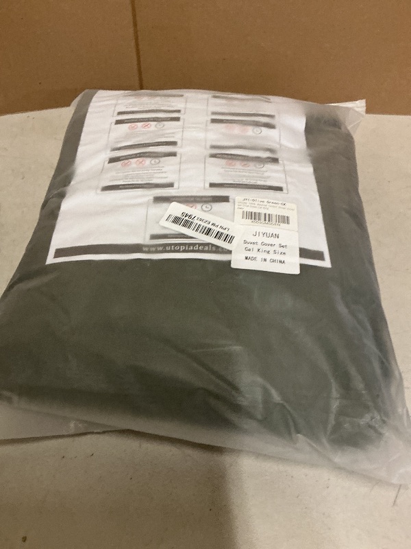 Photo 1 of JIYUAN 100% Washed Cotton Duvet Cover Set 3 Pieces Cal King, 1 Duvet Cover 104x98 Inches(Comforter Not Included) and 2 Pillowcases,Linen Feel Bedding Set Comfy and Breathable,Olive Green