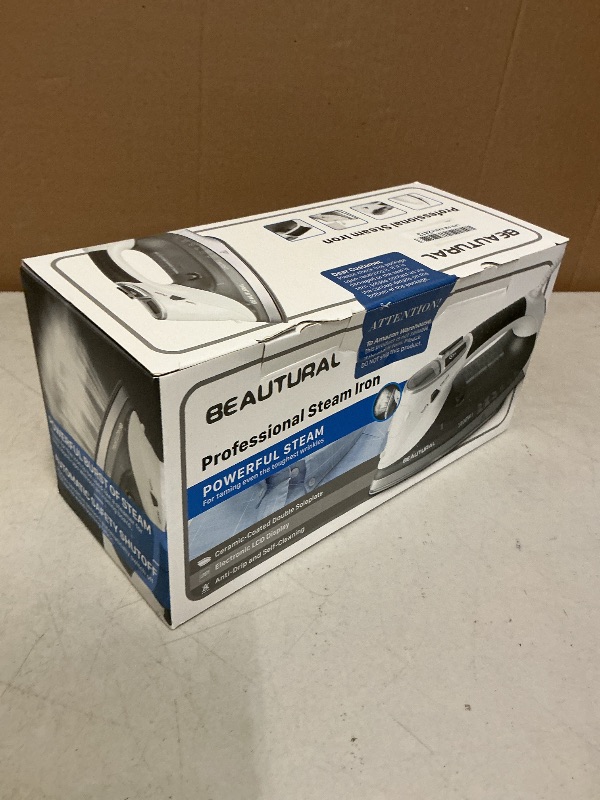 Photo 1 of BEAUTURAL 1800-Watt Steam Iron with Digital LCD Screen, Double-Layer and Ceramic Coated Soleplate, 3-Way Auto-Off, 9 Preset Temperature and Steam Settings for Variable Fabric Gray