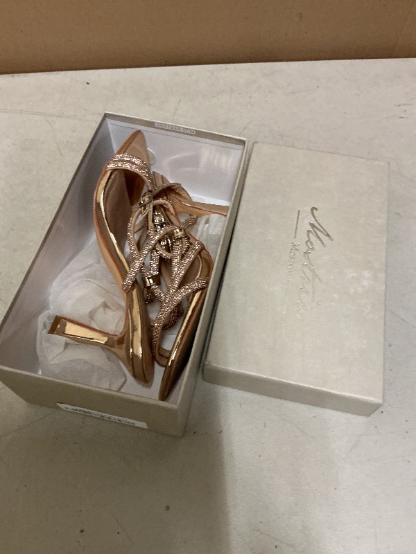 Photo 1 of Mostrin Rose Gold Strappy Rhinestone Heels for Women Ankle Strap Lace Up Square Open Toe Heels Stiletto High Heeled Sandals for Wedding, Prom, Party, Daily Size 6