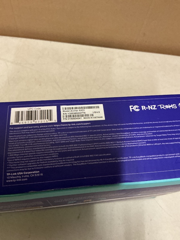 Photo 1 of TP-Link AX1800 WiFi 6 Router V4 (Archer AX21) – Dual Band Wireless Internet, Gigabit, Easy Mesh, Works with Alexa - A Certified for Humans Device, Free Expert Support