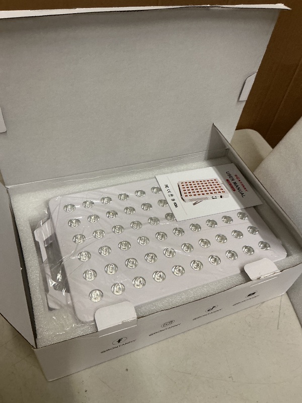Photo 1 of BONTANNY Red Light Therapy, 630/660/810/830/850nm 5 Wavelengths Red Near Infrared Light Device with 60 Dual Chip Clinical Grade LEDs, Remote Control, Timer for Face, Body, Pain Relief, BO-300 (White)