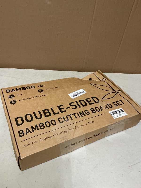 Photo 1 of 3 Packs Bamboo Cutting Board Set with Holder Nice Solid Thick Wood Deep Juice Groove & Built-in Handles Chopping Board Large Big Small Best Hardwood Kitchen Counter Organic Vegetable Meat BBQ Kit
