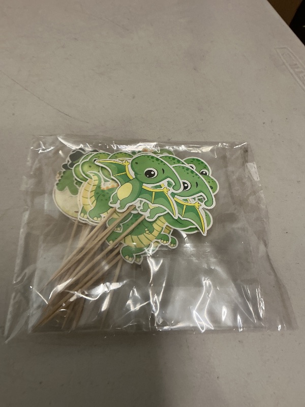 Photo 1 of 24 PCS Dinosaur Cupcake Toppers, Dinosaur Cake Toppers Decorations Dino Cupcake Picks Party Supplies for Kids Dinosaur Theme Birthday Party Baby Shower (Dino Cupcake Toppers) (Green)