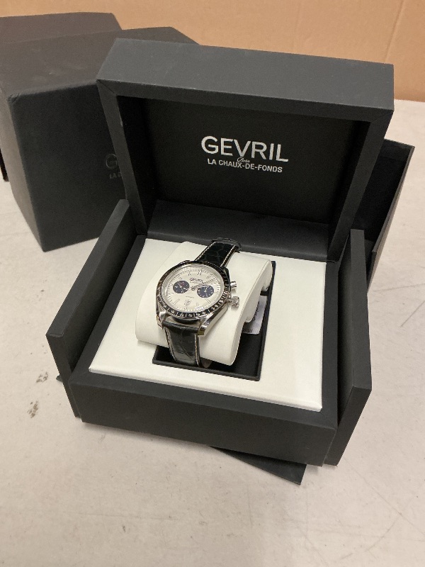 Photo 1 of Gevril49004-1 Men’s Lenox Swiss Automatic Watch Genuine Italian BLK Stitching Leather Strap 