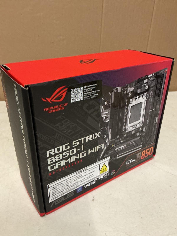 Photo 1 of ASUS ROG Strix B850-I Gaming WiFi AMD AM5 B850 Mini-ITX mITX Motherboard 10+2+1 Stages, DDR5, 2.5G LAN, WiFi 7, 2X M.2, PCIe® 5.0 x16, USB 20Gbps Type-C®, AI Overclocking, AI Networking II, Aura Sync