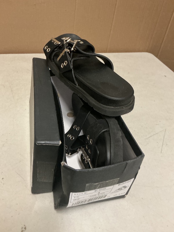 Photo 1 of Modatope Black Suede Sandals Women Double Buckle Adjustable Flat Sandals Slip On Slides Sandals Size 6