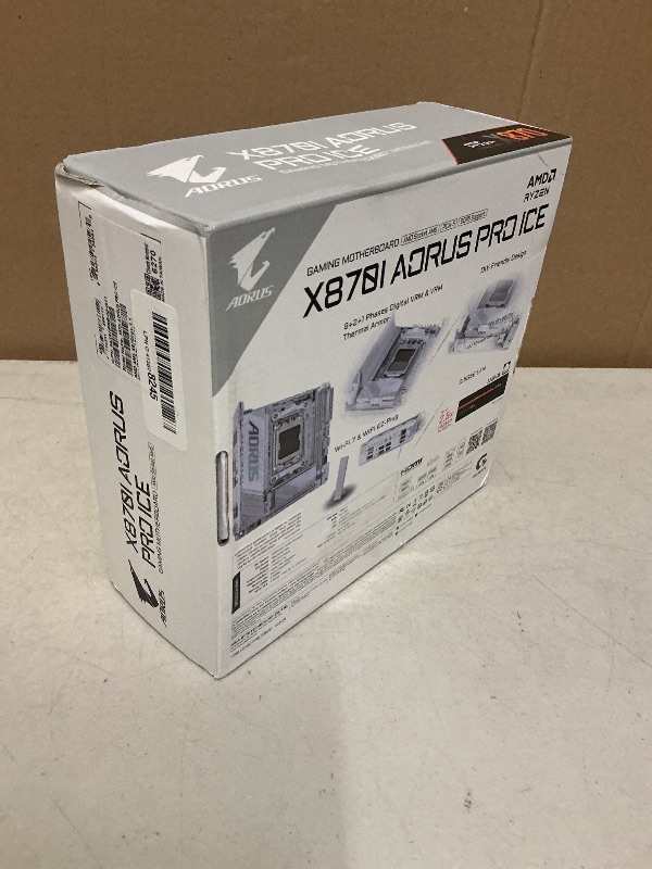 Photo 1 of GIGABYTE X870I AORUS PRO ICE AMD AM5 LGA 1718 Motherboard, Mini-ITX, DDR5, 2X M.2, PCIe 5.0, USB-C, WIFI7, 2.5GbE LAN, EZ-Latch, 5-Year Warranty