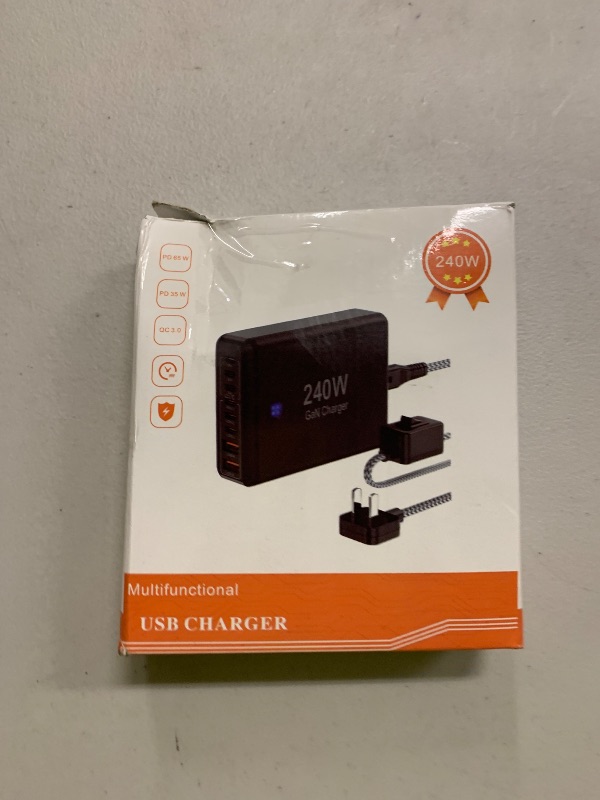 Photo 1 of 240W Fast Charging Blocks, 8-Port Charging Station for iPhone/Ipad/MacBook, 6C2A PD GaN Charger Box, USB Tower Hub 5ft Braided Power Cord with On/Off Switch, Flat Plug, Travel Essentials