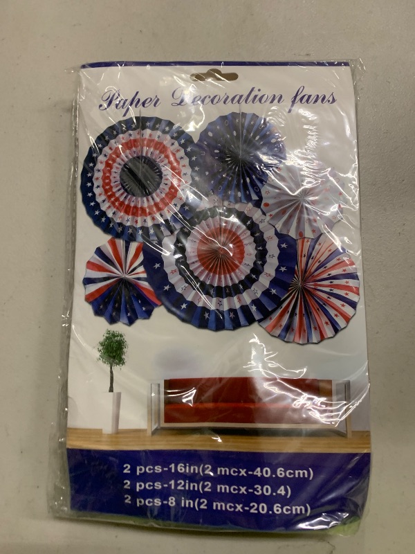 Photo 1 of 4E's Novelty 24 Pcs Patriotic Hanging Decorations, 6 Pcs Hanging Patriotic Banner Paper Fans Red White Blue Decor with Star Streamer, American Independence Day Sign with USA Flag Indoor Outdoor Decor