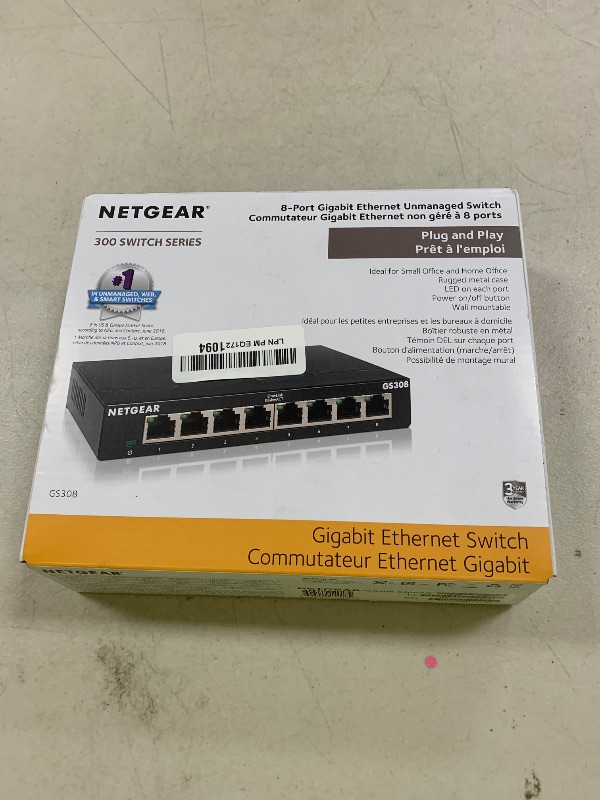 Photo 1 of NETGEAR 8-Port Gigabit Ethernet Unmanaged Essentials Switch (GS308) - Home Network Hub, Office Ethernet Splitter, Plug-and-Play, Silent Operation, Desktop or Wall Mount