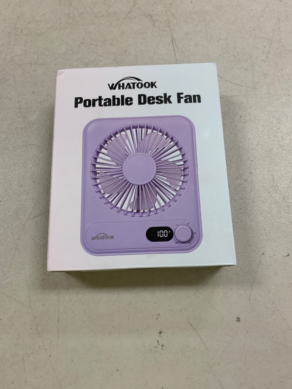 Photo 1 of WHATOOK Small Desk Fan Personal Fans: 5000mah 25 Hours Battery Office Quiet Mini Desktop Fan Portable Rechargeable Travel Essentials (Purple, 2000)