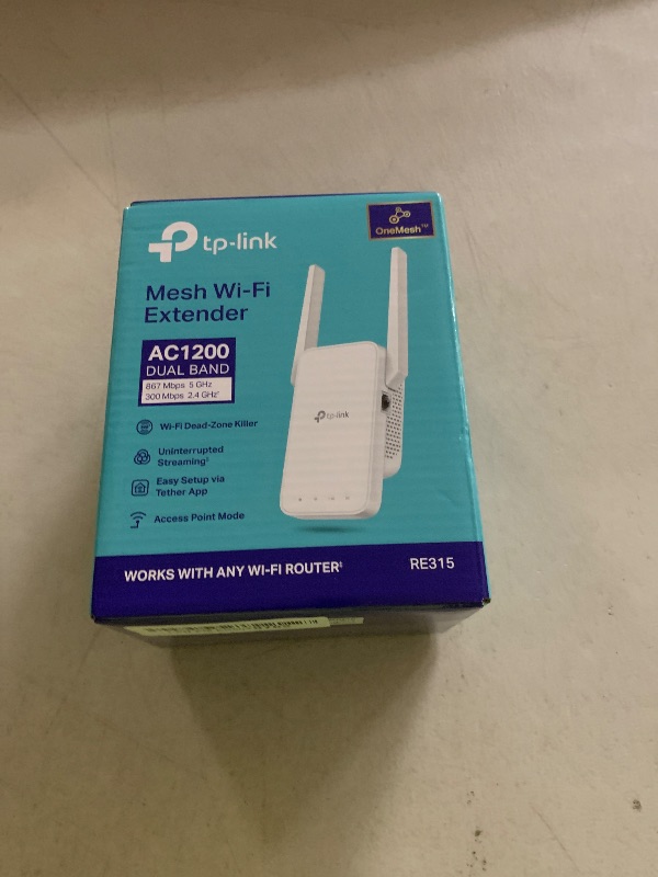 Photo 1 of TP-Link AC1200 WiFi Extender, 2025 Wirecutter Best WiFi Extender, 1.2Gbps Home Signal Booster, Dual Band 5GHz/2.4GHz, Up to 1600 Sq.ft and 32 Devices, EasyMesh Compatible, One Ethernet Port (RE315)
