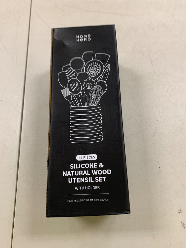 Photo 1 of Home Hero Silicone Kitchen Utensils Set with Wooden Handle - Non-Stick Silicone Cooking Utensils Set - BPA Free Silicone Spatula Set - Heat Resistant Wooden Kitchen Utensil Set (14 Pcs - Black)