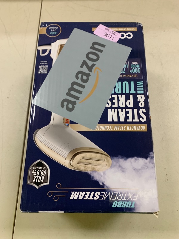 Photo 1 of Conair Handheld Garment Steamer for Clothes, Turbo ExtremeSteam 1875W Fabric Steamer, Portable Handheld Design, Strong Penetrating Steam, White/Champagne