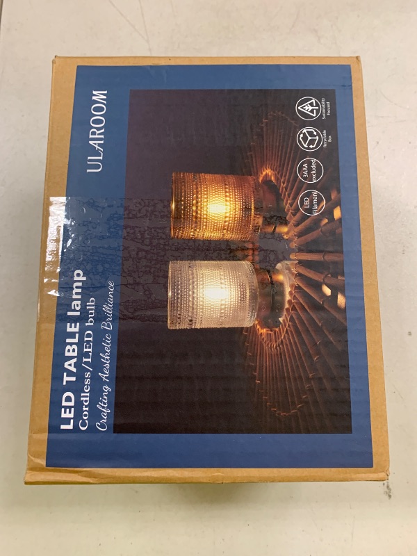 Photo 1 of 2 Pack Battery Operated Decorative Aesthetic Lamp with Timer for Dorm/Office/ Patio/Bedside/,Small Cordless Table Lamps with LED Warm Bulb for Shelf/Coffee Table/Entryway/ Mantle/Dresser Decor(Clear)