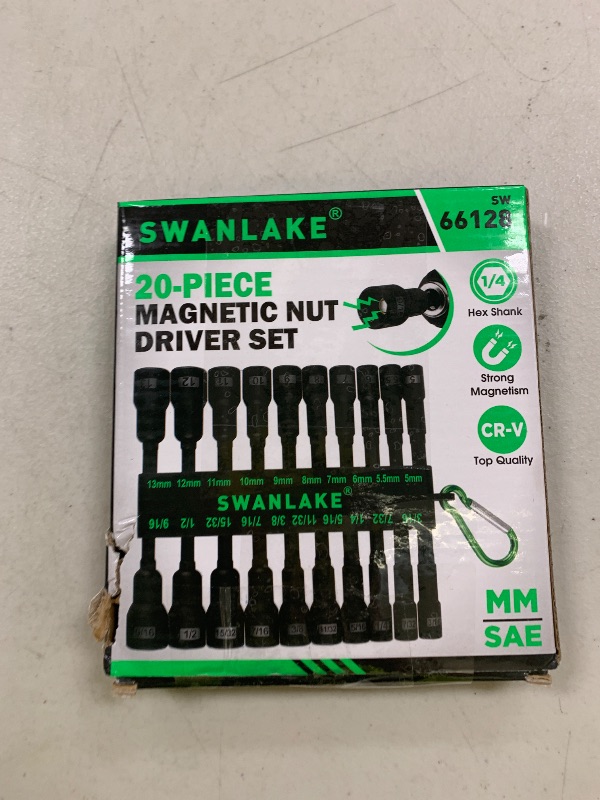Photo 1 of 20-Piece Magnetic Nut Driver Set, Metric & SAE 1/4" Hex Shank, Drill Socket Set, Impact Driver Bit Set, Magnetic Bit Holder with Aluminum Alloy Snap Clip, 65mm Long Hex Bit, Quick Change Tool