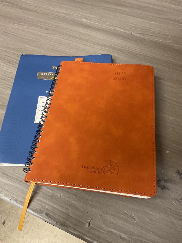Photo 3 of POPRUN Planner 2025-2026 Weekly Notebook (Medium 8.5''x 6.5''), Academic Calendar (JUL.25 - JUN.26) Appointment Book with Monthly Tabs, Spiral Soft Cover, Inner Pocket, 100 GSM - Brown