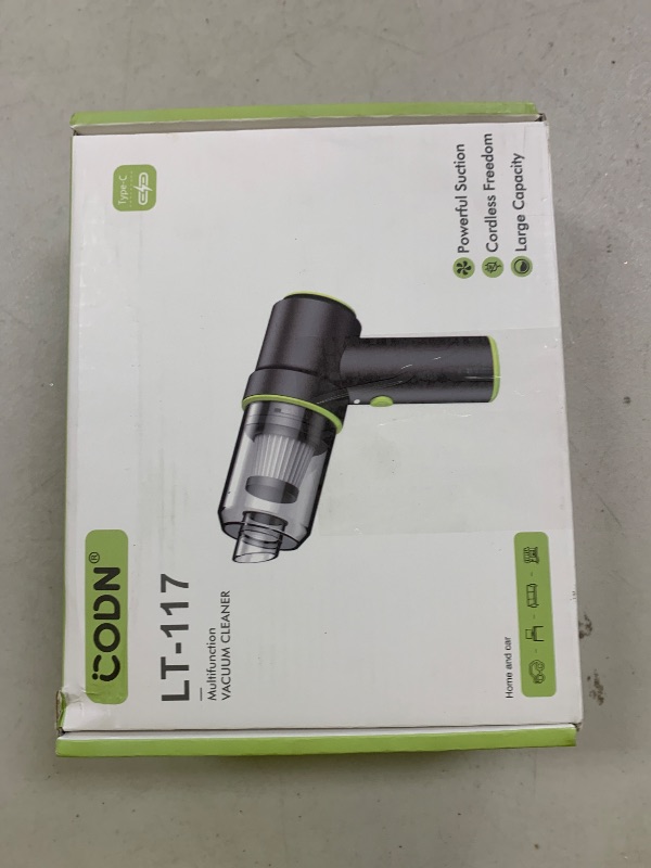 Photo 1 of CODN Handheld Car Vacuum Portable Cordless 12000PA, 2 in 1 Handheld Vacuum Cleaner and Air Duster with Multi-Nozzles and LED Light, Mini Hand Held Vacuum Rechargeable for Home, Car, Office, Pet Hair