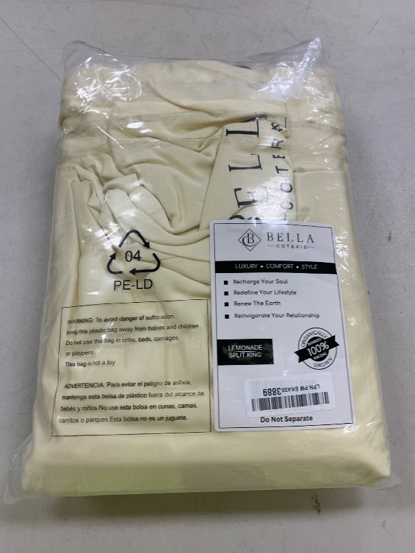 Photo 1 of Bella Coterie Luxury Bamboo Viscose Split King Size Sheet Set | 100% Organically Grown | Ultra Soft | Cooling for Hot Sleepers | 18" Deep Pocket [Lemonade]